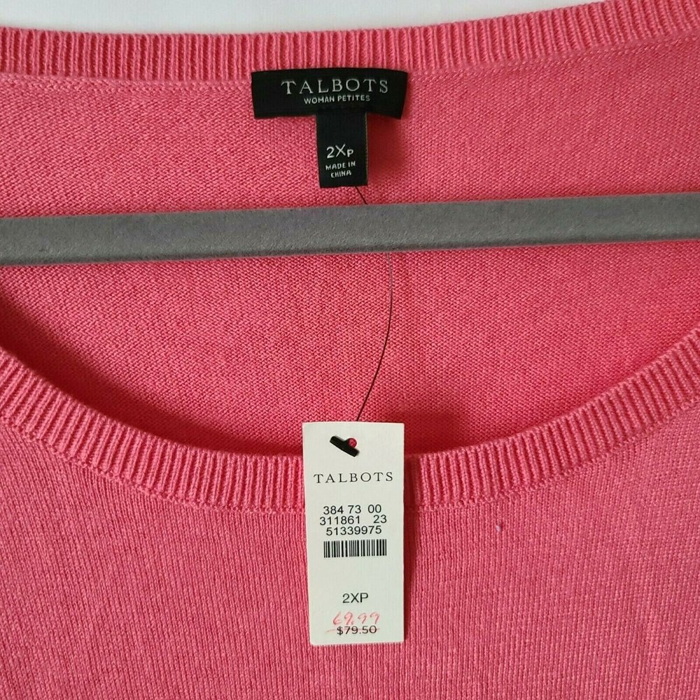 Talbots Long Sleeve Scoop Neck Sweater Top Size 2XP Pink Fringe Hem Slit NWT - Picture 3 of 7
